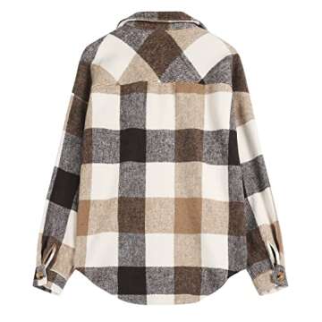 ZAFUL Women's Flannel Plaid Jacket Long Sleeve Button Down Chest Pocketed Shirts Coats Shacket