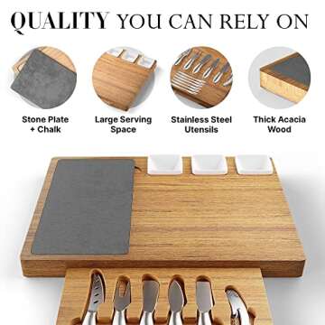 Savvy Comfort | Premium Luxury Cheese Board Set - Charcuterie Board Set and Cheese Platter Set | Acacia Meat and Cheese Board with Stainless Steel Cutlery Set, Cheese and Meat Server for Parties and Entertaining