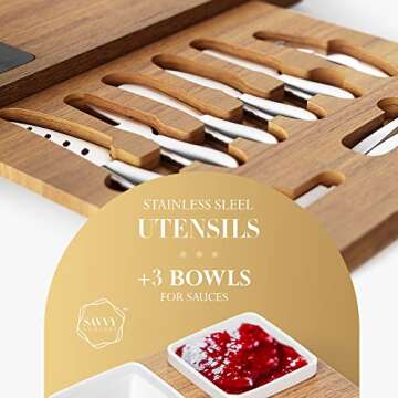 Savvy Comfort | Premium Luxury Cheese Board Set - Charcuterie Board Set and Cheese Platter Set | Acacia Meat and Cheese Board with Stainless Steel Cutlery Set, Cheese and Meat Server for Parties and Entertaining
