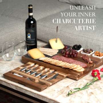 Savvy Comfort | Premium Luxury Cheese Board Set - Charcuterie Board Set and Cheese Platter Set | Acacia Meat and Cheese Board with Stainless Steel Cutlery Set, Cheese and Meat Server for Parties and Entertaining
