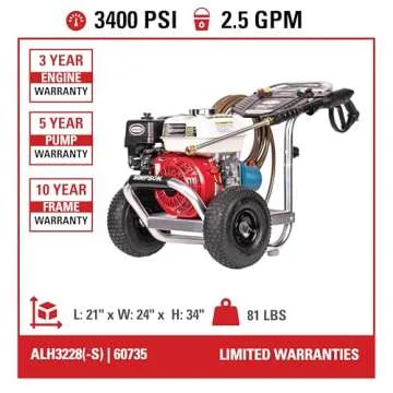 SIMPSON ALH3228-S Gas Pressure Washer, 3400 PSI, Honda Engine