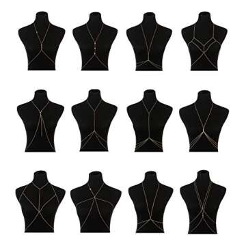Vegolita 12Pcs Body Chains for Women Beach Bikini Waist Belly Chain Jewelry Necklace Gold tone