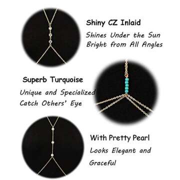 Vegolita 12Pcs Body Chains for Women Beach Bikini Waist Belly Chain Jewelry Necklace Gold tone