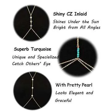 Vegolita 12Pcs Body Chains for Women Beach Bikini Waist Belly Chain Jewelry Necklace Gold tone