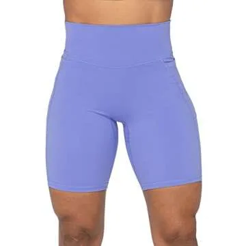 Sunzel No Front Seam Biker Shorts for Women with Pockets, Yoga Workout Gym Bike Shorts with Tummy Control 8" Periwinkle Small