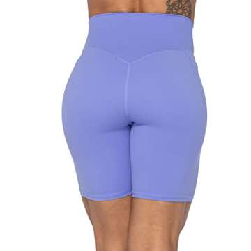 Sunzel No Front Seam Biker Shorts for Women with Pockets, Yoga Workout Gym Bike Shorts with Tummy Control 8" Periwinkle Small