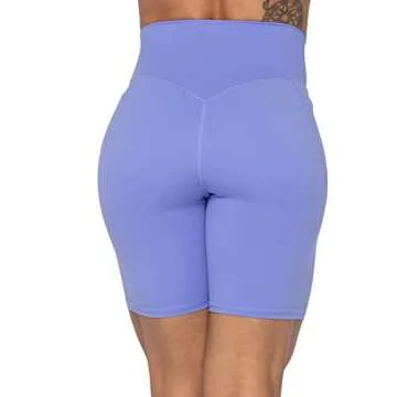 Sunzel No Front Seam Biker Shorts for Women with Pockets, Yoga Workout Gym Bike Shorts with Tummy Control 8" Periwinkle Small