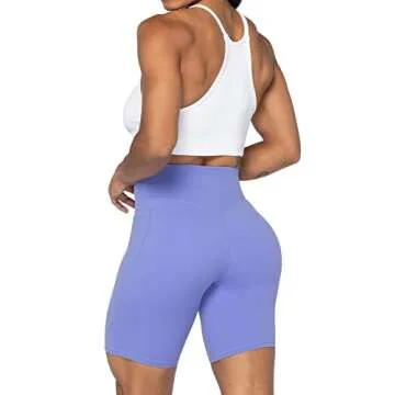 Sunzel No Front Seam Biker Shorts for Women with Pockets, Yoga Workout Gym Bike Shorts with Tummy Control 8" Periwinkle Small