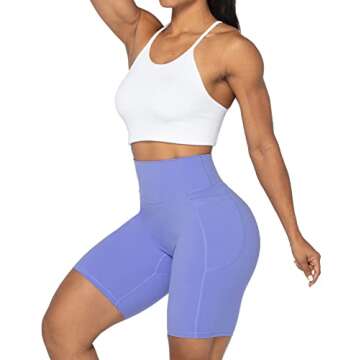 Sunzel No Front Seam Biker Shorts for Women with Pockets, Yoga Workout Gym Bike Shorts with Tummy Control 8" Periwinkle Small