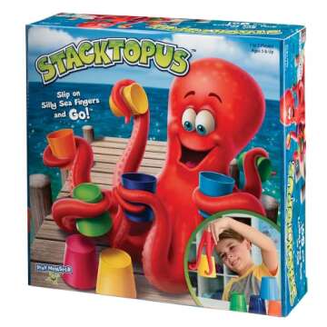 Stacktopus Kids' Game -- Use Silly Sea Fingers to Stack Cups -- Ages 5+