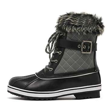 DREAM PAIRS Women's River 3 Grey Mid Calf Waterproof Winter Snow Boots Size 10 M US