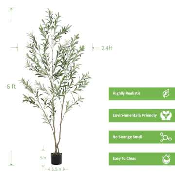 Realead Faux Olive Tree 6ft - Tall Fake Potted Olive Trees Artificial Indoor - Large Artificial Oliv...