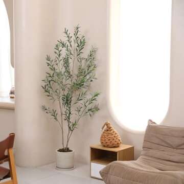 Realead Faux Olive Tree 6ft - Tall Fake Potted Olive Trees Artificial Indoor - Large Artificial Olive Tree Plant with Branches and Fruits - Artificial Trees for Modern Home Office Living Room Decor