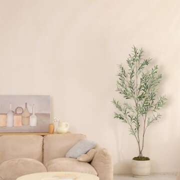 Realead Faux Olive Tree 6ft - Tall Fake Potted Olive Trees Artificial Indoor - Large Artificial Olive Tree Plant with Branches and Fruits - Artificial Trees for Modern Home Office Living Room Decor