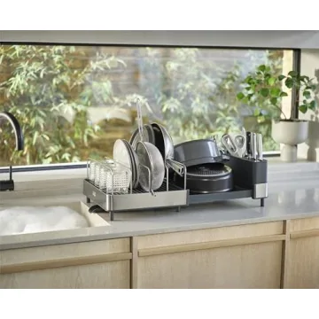 Joseph Joseph Extend Max Steel Expanding Dish Drying Rack, with high Capacity Large for Items, Cutlery and Knife Holder, Swivel Draining Spout, Stainless Steel