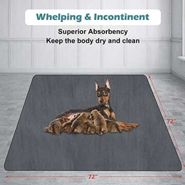 INVENHO Washable Pee Pads for Dogs 72"x72" Reusable Dog Pads Extra Large Upgrade Non-Slip Dog Pee Pads Heavy Absorbency Puppy Pee Pads Quick Dry Whelping Pads/Waterproof Puppy Training Pad