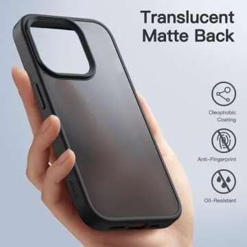 JETech Matte Case for iPhone 15 Pro 6.1-Inch, Shockproof Military Grade Drop Protection, Frosted Translucent Back Phone Cover, Anti-Fingerprint (Black)