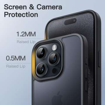 JETech Matte Case for iPhone 15 Pro 6.1-Inch, Shockproof Military Grade Drop Protection, Frosted Translucent Back Phone Cover, Anti-Fingerprint (Black)