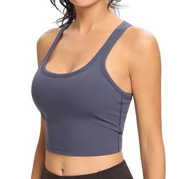 Lemedy Women Racerback Sports Bra Removable Padded Workout Yoga Crop Tank Top (Navy Blue, S)