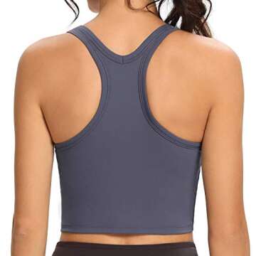 Lemedy Women Racerback Sports Bra Removable Padded Workout Yoga Crop Tank Top (Navy Blue, S)