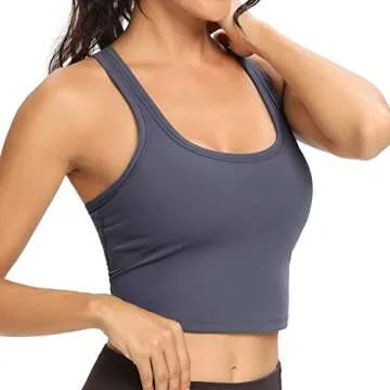 Lemedy Women Racerback Sports Bra Removable Padded Workout Yoga Crop Tank Top (Navy Blue, S)
