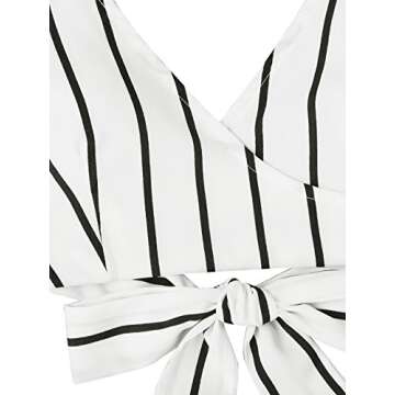 MakeMeChic Women's 2 Piece Outfit Summer Striped V Neck Crop Cami Top with Shorts White S