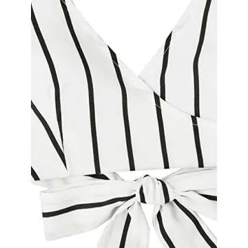 MakeMeChic Women's 2 Piece Outfit Summer Striped V Neck Crop Cami Top with Shorts White S