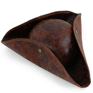 Skeleteen Faux Leather Pirate Hat - Brown Distressed Leather Colonial Style Tricorn Hat