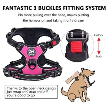 PoyPet No Pull Dog Harness, No Choke Front Lead Dog Reflective Harness, Adjustable Soft Padded Pet Vest with Easy Control Handle for Small to Large Dogs(Pink,S)