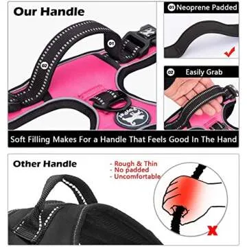 PoyPet No Pull Dog Harness, No Choke Front Lead Dog Reflective Harness, Adjustable Soft Padded Pet Vest with Easy Control Handle for Small to Large Dogs(Pink,S)