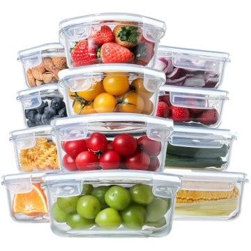 HOMBERKING 24pc Glass Food Storage Containers with Lids, Glass Meal Prep Containers, Airtight Glass ...