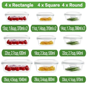 HOMBERKING 24pc Leak-Proof Glass Food Storage Containers