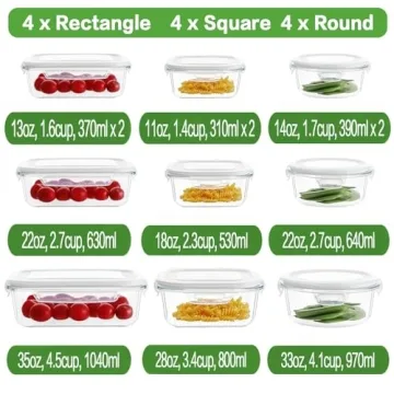 HOMBERKING 24pc Leak-Proof Glass Food Storage Containers