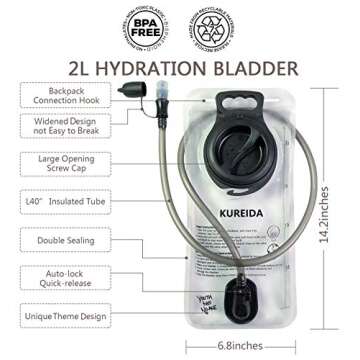 KUREIDA Hydration Bladder 2 Liter Leak Proof Water Reservoir,BPA Free,Wide Opening,Military Water Bl...