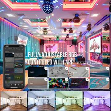 JULLISON 6" LED Smart Slim Recessed Pot Light, Square, WiFi APP & Voice Control, 120V, 13W, 1000LM, RGB + 2700K-6000K, ETL & FCC & IC Rated, Wet Location, Works With Alexa/Google Home, White - 4 Packs