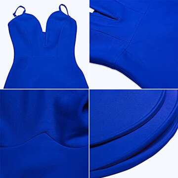 Maketina Womens Sexy V Neck Spaghetti Strap Bodycon Bandage Dress Mermaid Cocktail Midi Dresses Blue M