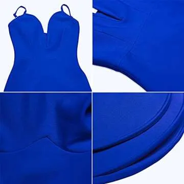 Maketina Womens Sexy V Neck Spaghetti Strap Bodycon Bandage Dress Mermaid Cocktail Midi Dresses Blue M