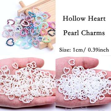 500Pcs Heart Pearls 3D Nail Charms AB Color Multi Shapes Sizes Hollow Heart Pearls Nail Beads Acryli...