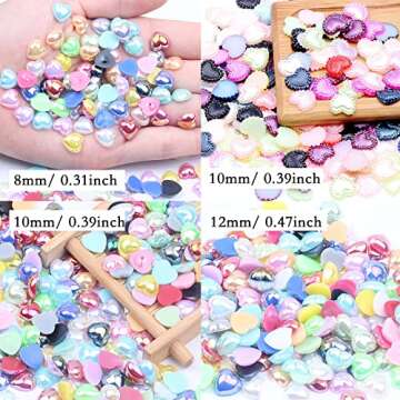 500Pcs Colorful Heart Pearls Nail Charms for Crafts