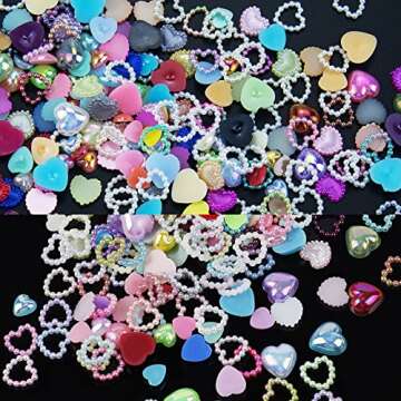 500Pcs Colorful Heart Pearls Nail Charms for Crafts