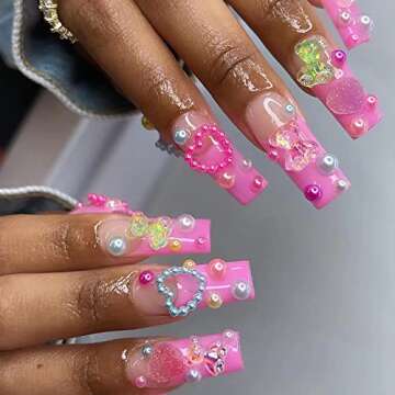 500Pcs Colorful Heart Pearls Nail Charms for Crafts