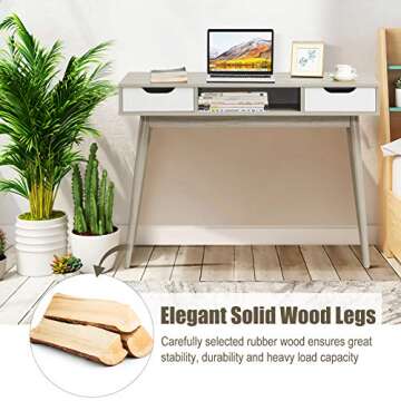 Tangkula Mid Century Desk with Drawers for Home Office