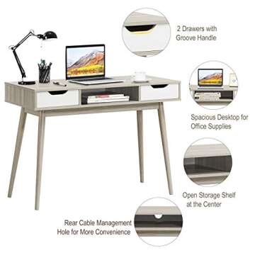 Tangkula Mid Century Desk with Drawers for Home Office