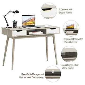 Tangkula Mid Century Desk with Drawers for Home Office