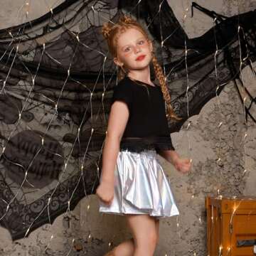 Perfashion Girls Metallic Skirts Sparkly Festival Shorts Shiny Rave Skorts 4 5t Alien Costume with P...