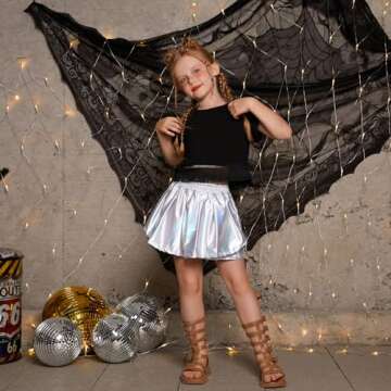 Perfashion Girls Metallic Skirts Sparkly Festival Shorts Shiny Rave Skorts 4 5t Alien Costume with Pockets Sparkly Laser Silver
