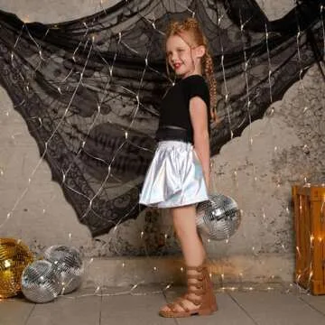 Perfashion Girls Metallic Skirts Sparkly Festival Shorts Shiny Rave Skorts 4 5t Alien Costume with Pockets Sparkly Laser Silver