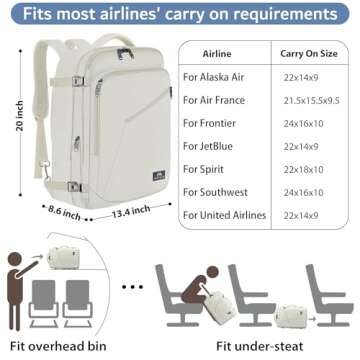 MATEIN Large Backpack for Travel Flight Approved, 45L Carry on Backpack with Padded Shoulder Straps ...