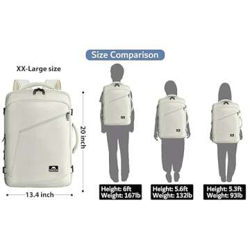 MATEIN Large Backpack for Travel Flight Approved, 45L Carry on Backpack with Padded Shoulder Straps for Adult, Men, Women, Expandable Daypack for Clothes, Travel Essentials, Beige
