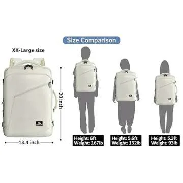 MATEIN Large Backpack for Travel Flight Approved, 45L Carry on Backpack with Padded Shoulder Straps for Adult, Men, Women, Expandable Daypack for Clothes, Travel Essentials, Beige